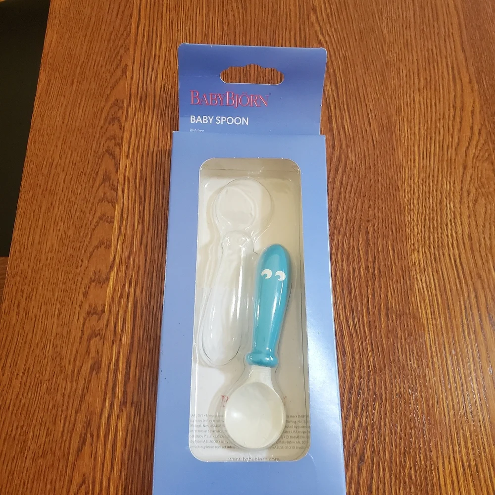 BabyBjorn Baby Spoon Blue Feeding Eating Infant 4 Months Dishwasher Safe New